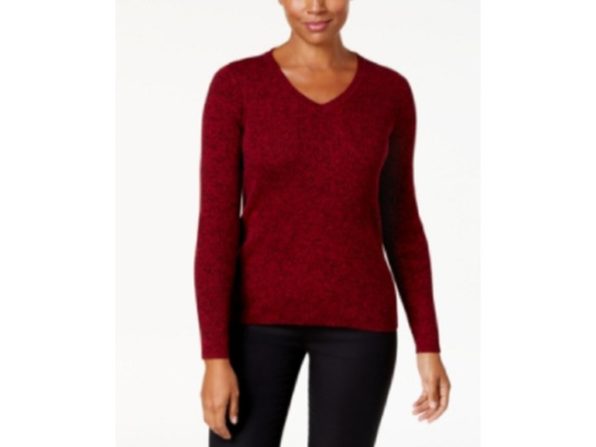 Karen Scott Women's Cotton V Neck Sweater Red Size Medium
