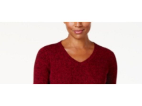 Karen Scott Women's Cotton V Neck Sweater Red Size Medium