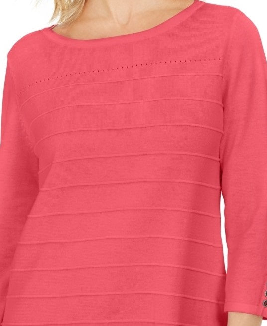 Karen Scott Women's Ribbed 3/4 Sleeve Sweater Orange Size Medium