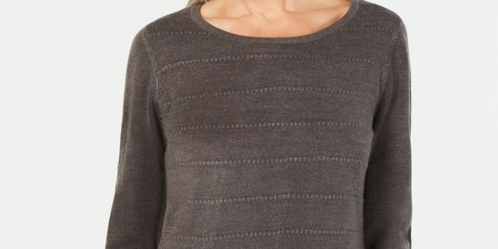 Karen Scott Women's Textured-Stripe Sweater Charcoal Size X-Small