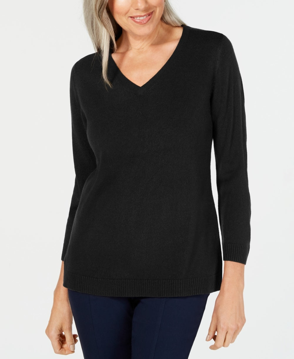 Karen Scott Women's V Neck Sweater Black Size Petite Large