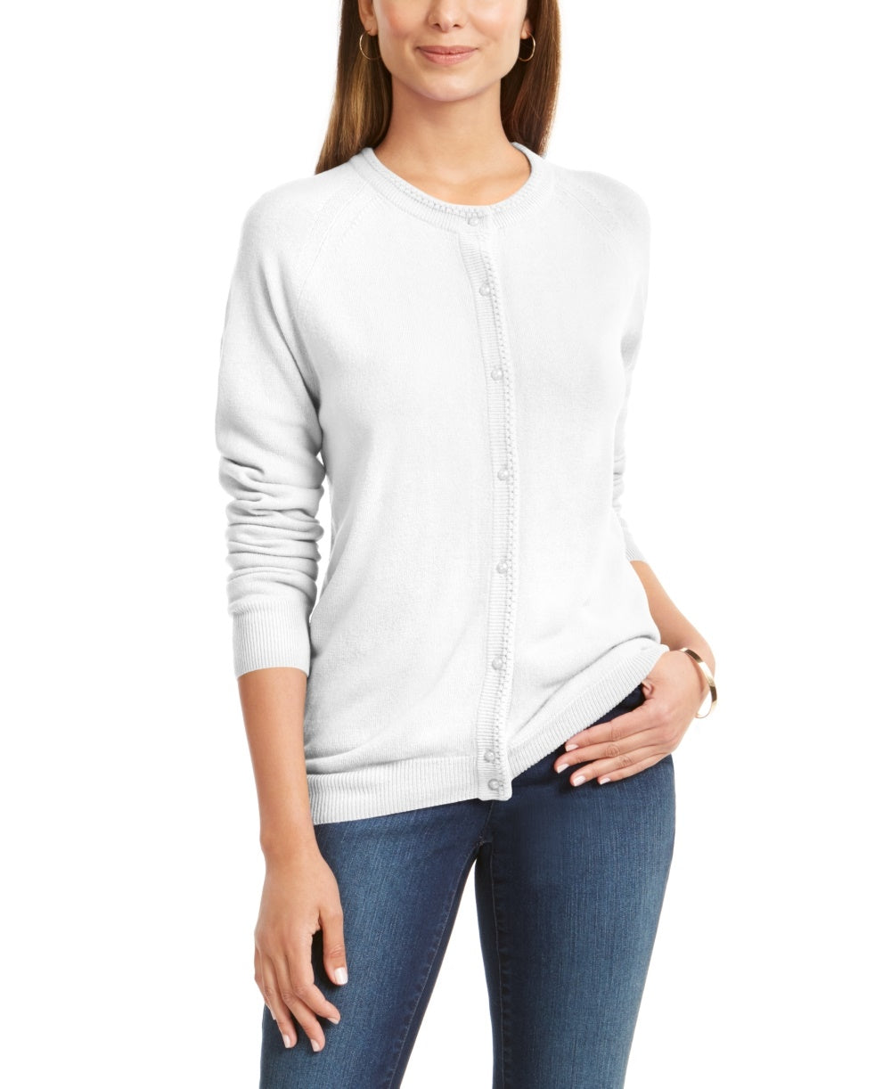 Karen Scott Women's Luxsoft Button Cardigan White Size PXL