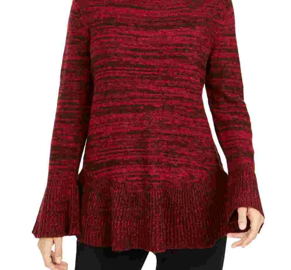 Style & Co Women's Bell Sleeve Marled Knit Sweater  Red Size XX-Large