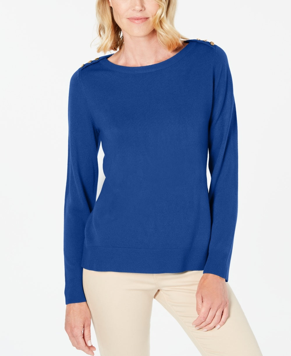 Karen Scott Women's Button Shoulder Sweater Navy Size X-Large