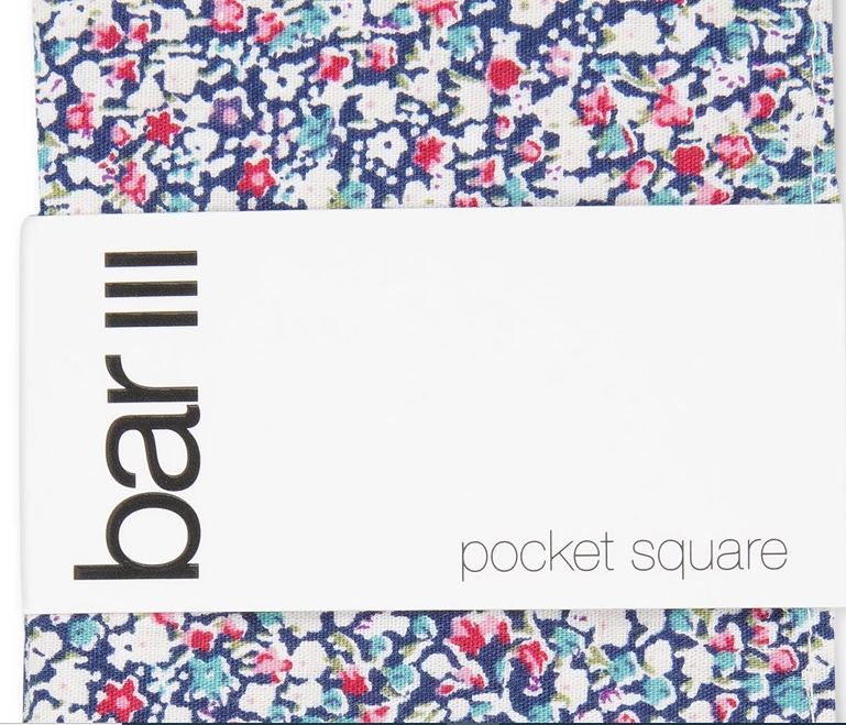 Bar III Men's Stella Floral Pocket Square Navy Size Regular