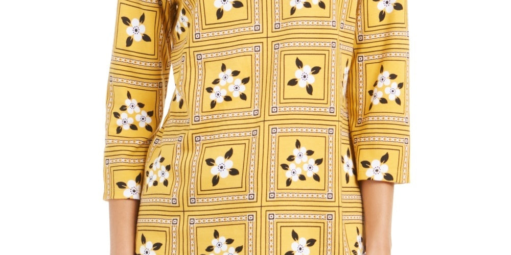 Charter Club Women's Tile-Print Top Gold Size Medium
