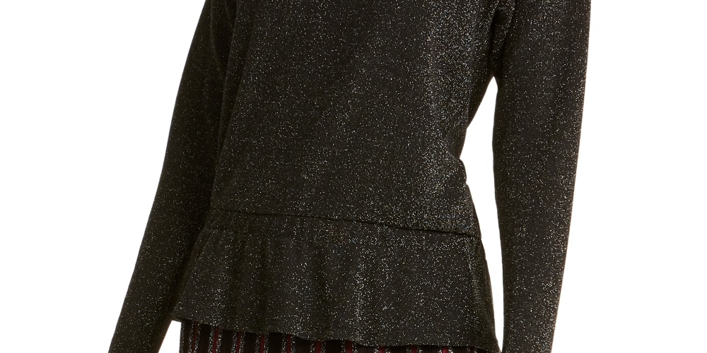 Alfani Women's Metallic Peplum Top Black Size XX-Large