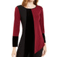 Alfani Women's Asymmetrical Hem Colorblocked Top  Wine Size Petite Small