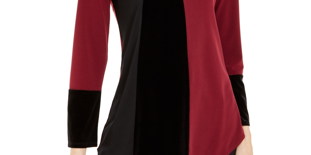 Alfani Women's Asymmetrical Hem Colorblocked Top  Wine Size Petite Small