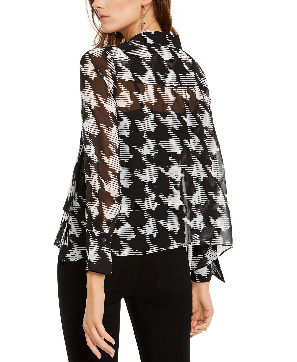 INC International Concepts Women's Houndstooth Shirt Black Size Small