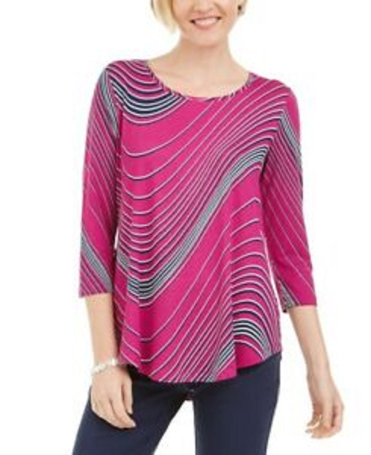 JM Women's Collection Swirl-Print 3/4-Sleeve T-Shirt Medium Red Size Extra Large