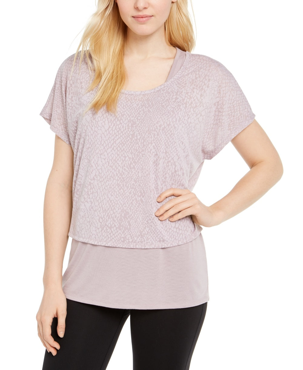 Ideology Women's Snake Print Burnout Layered T-Shirt Pink Size X-Small