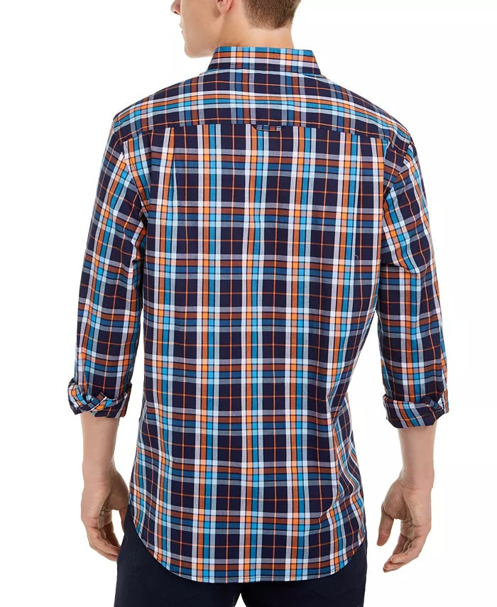 Club Room Men's Stretch Plaid Shirt Navy Size Small