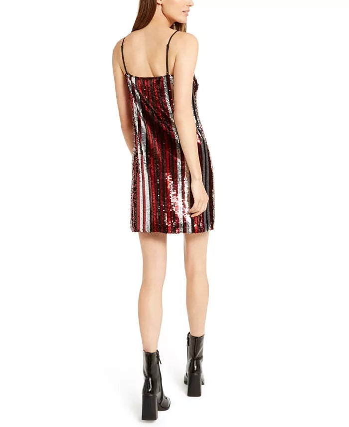 Bar III Women's Sequin Striped Dress Black Size Small
