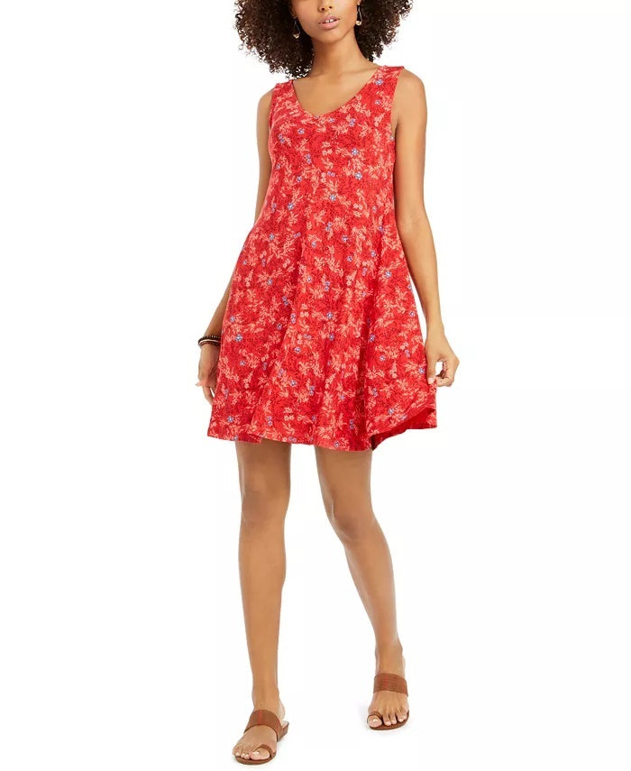 Style & Co Women's Cross Back Printed Dress Red Size Medium