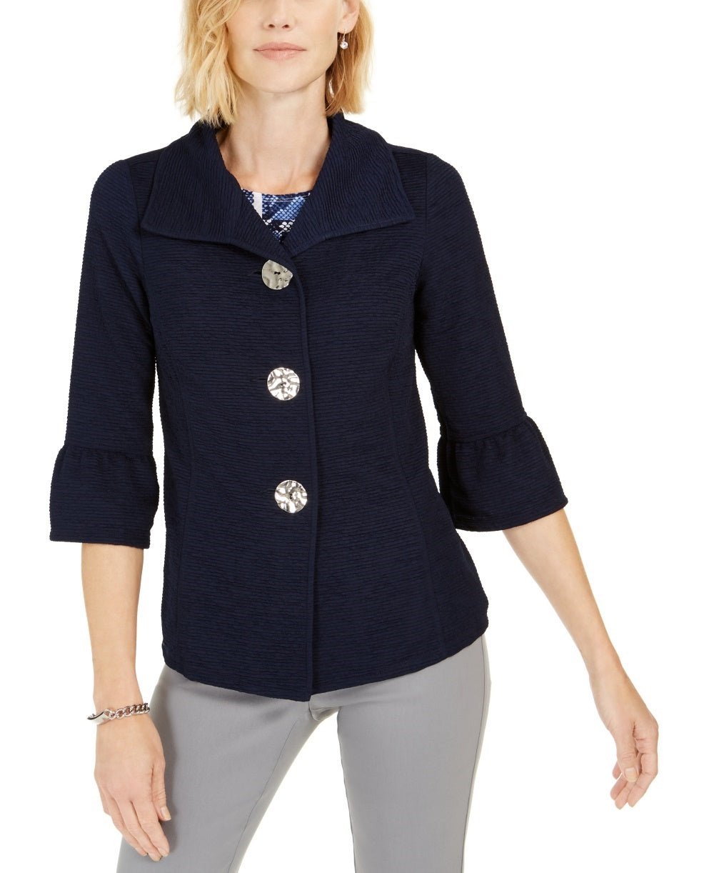 JM Collection Women's Textured Bell Sleeve Jacket Blue Size X-Large