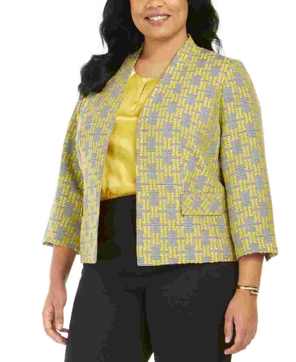 Kasper Women's Yellow Printed Blazer Jacket Yellow Size 22W