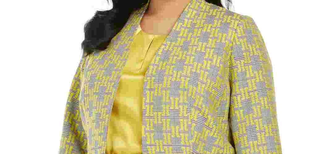 Kasper Women's Yellow Printed Blazer Jacket Yellow Size 22W