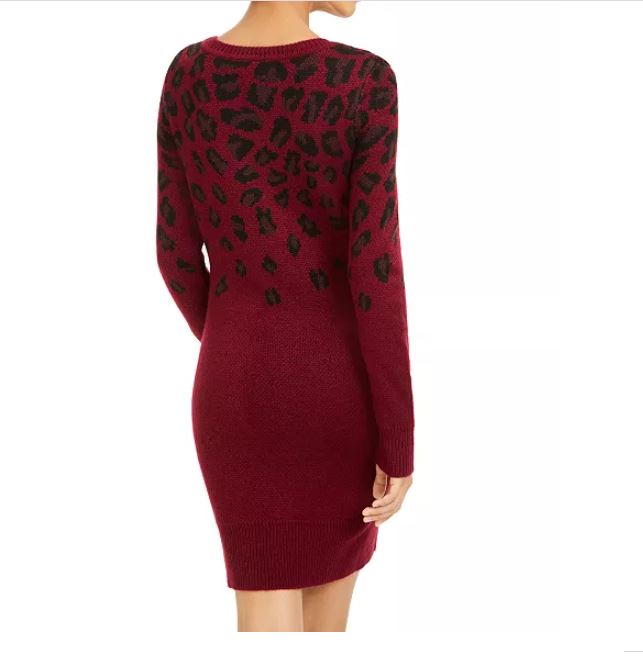 BCX Junior's Cheetah Print Sweater Dress Red Size XX-Small