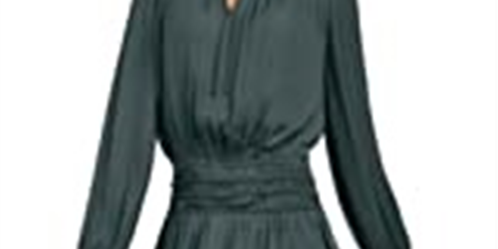 Current Air Women's Shirred Waist Split Neck Top Green Size Large