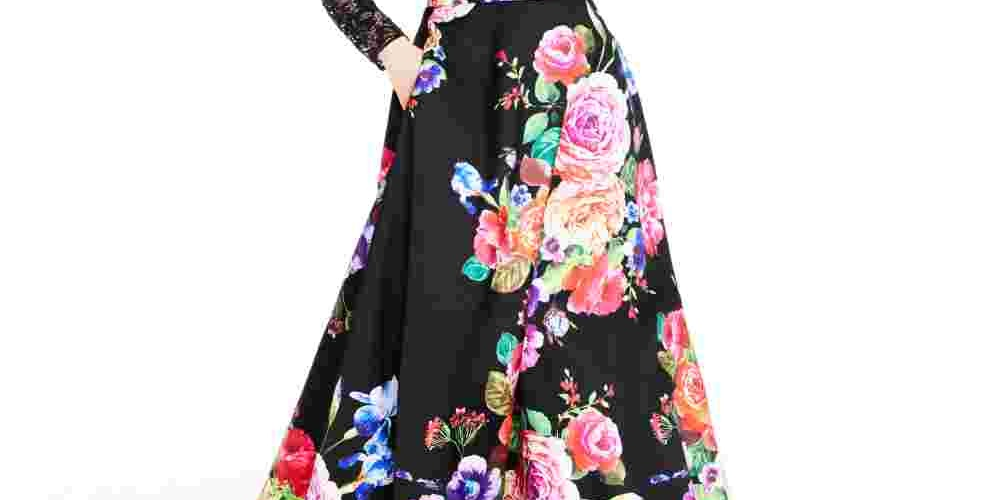B Darlin Junior's 2 Pc Lace & Floral Print Gown Black Size 9-10