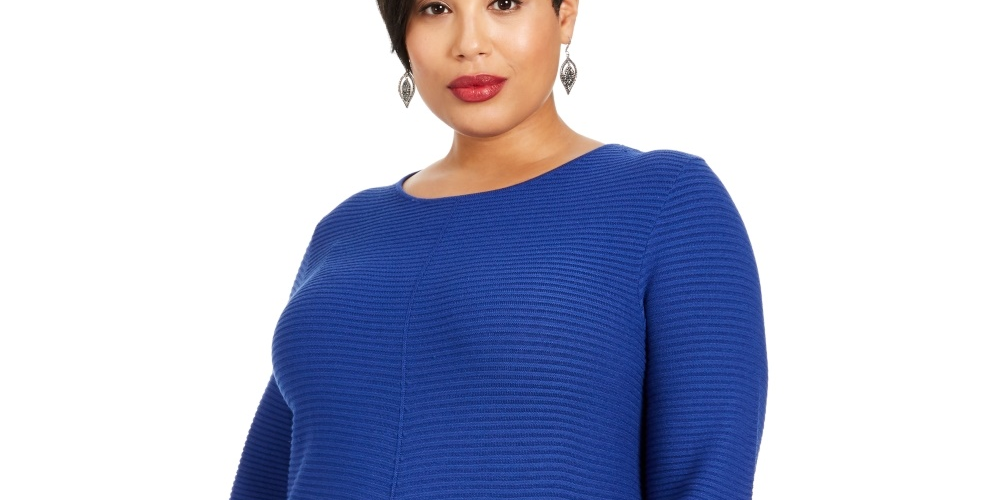 Alfani Women's Ribbed Snap Detail Sweater Blue Size -0X