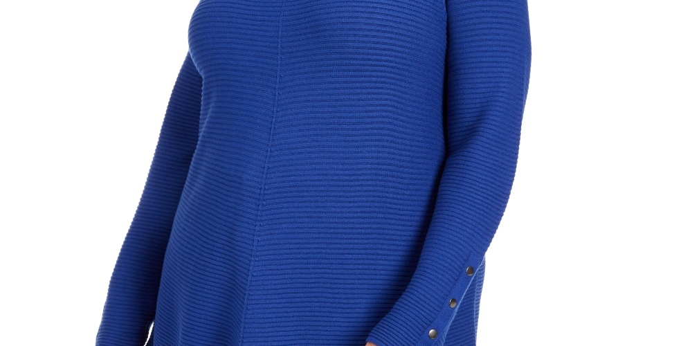Alfani Women's Ribbed Snap Detail Sweater Blue Size -0X