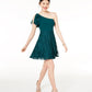 City Studios Women's Sleeveless Asymmetrical Neckline Short Fit Flare Formal Dress Green Size 7