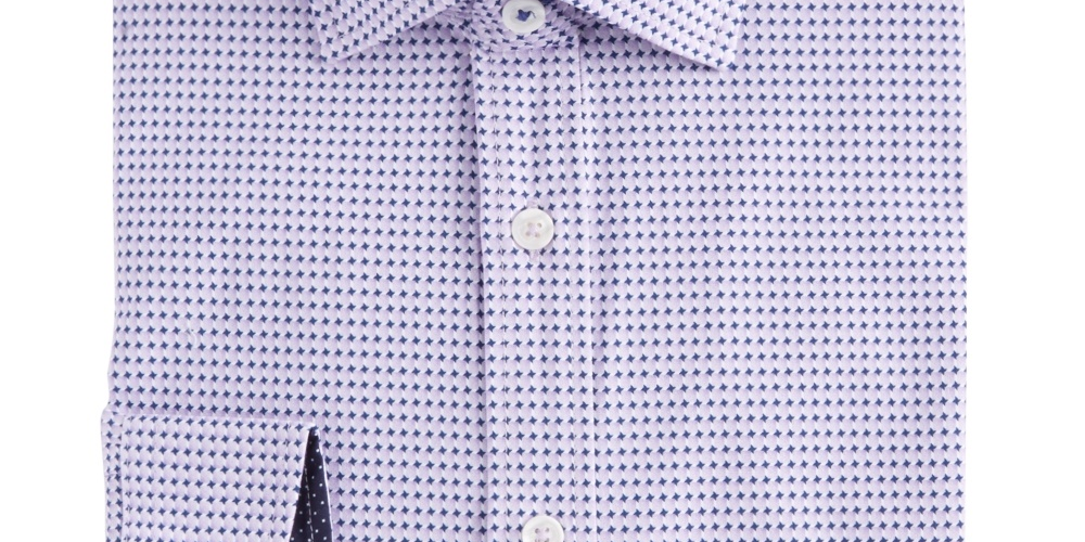 Construct Men's Slim Fit Geo Check Cooling Comfort Dress Shirt Purple Size 16x34-35