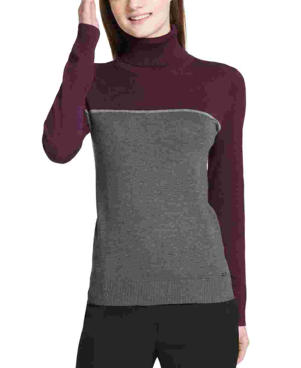 Calvin Klein Women's Color Block Long Sleeve Cowl Neck Sweater Grey Size X-Large