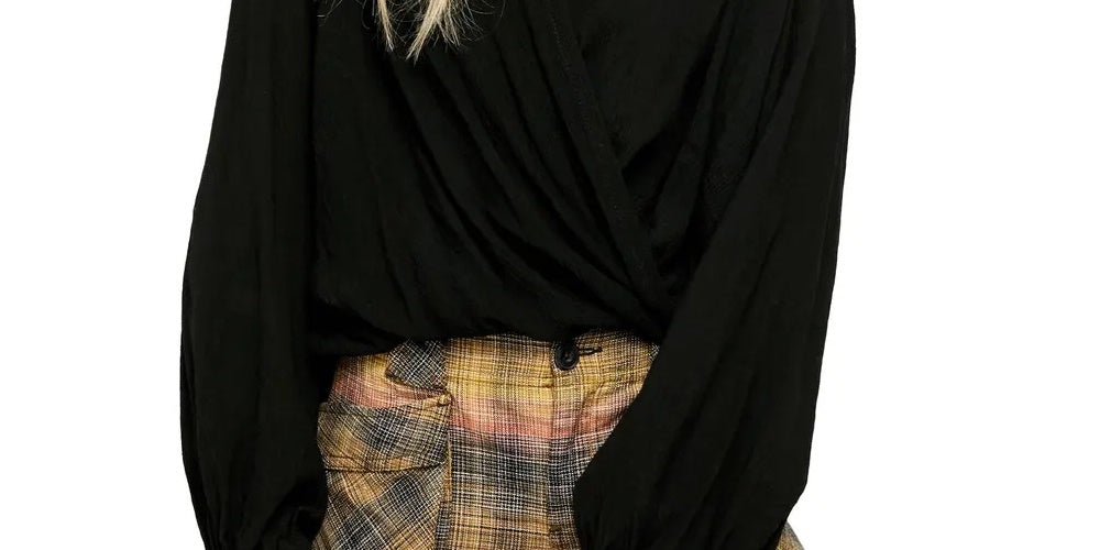 Free People Women's Check On It Faux Wrap Top Black Size Large