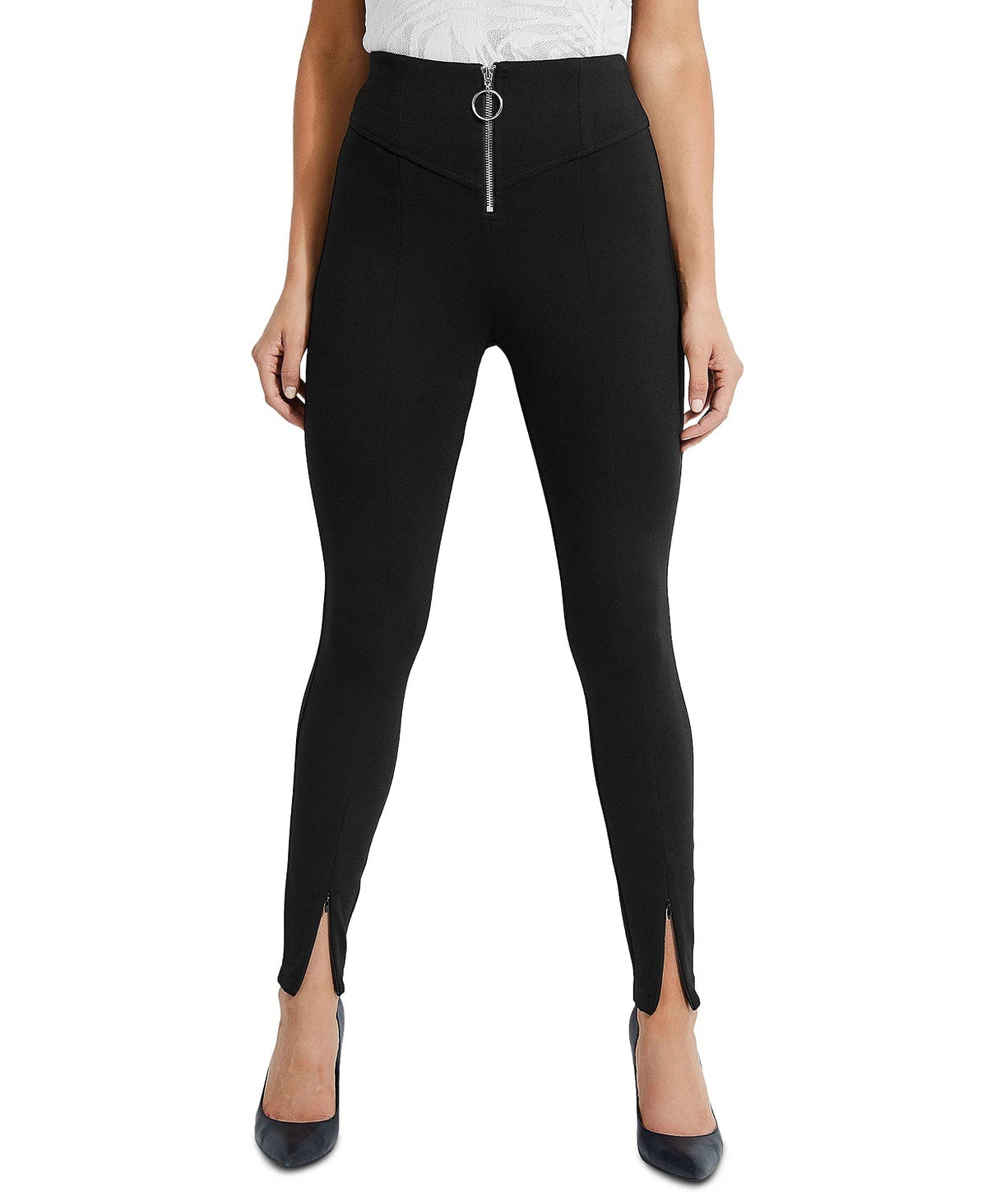 Guess Women's Kumiko Zip-Front Skinny Pants Black Size Medium