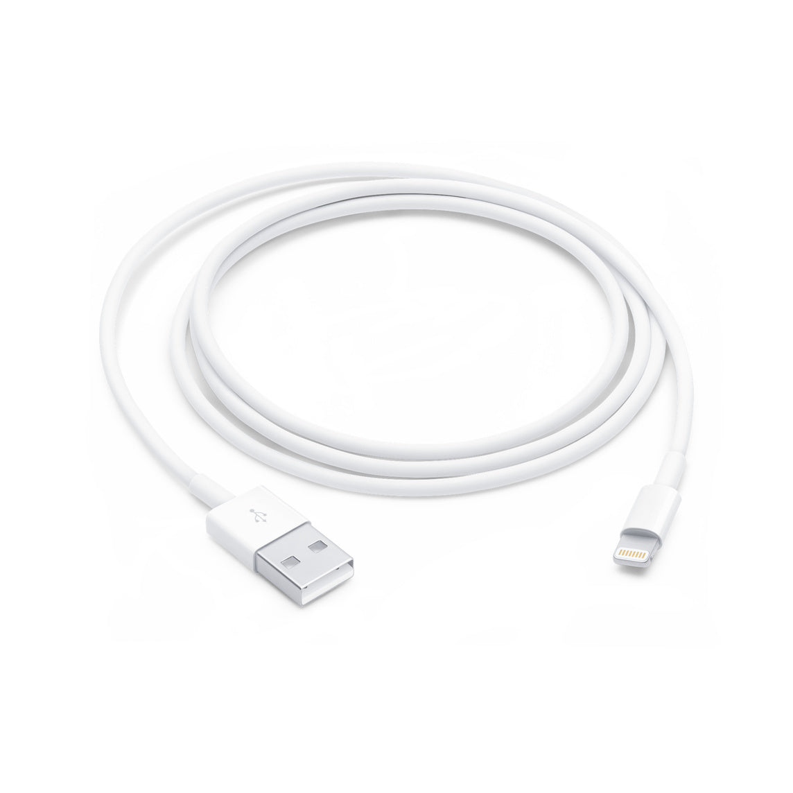 White USB cable with Lightning connector on a white background