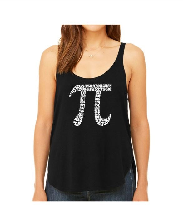La Pop Art Women's Premium Word Art Flowy Tank Top The First 100 Digits Of Pi Black Size Medium