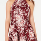 B Darlin Juniors' Printed Mock-Neck Crochet-Trim Fit & Flare Dress Red Size 7