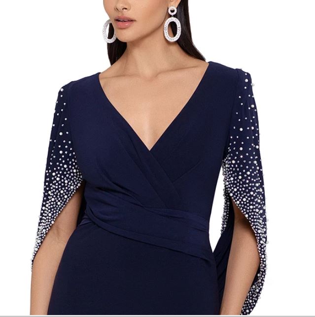 Betsy & Adam Women's Embellished Drape Back Dress Turq Aqua Size 6