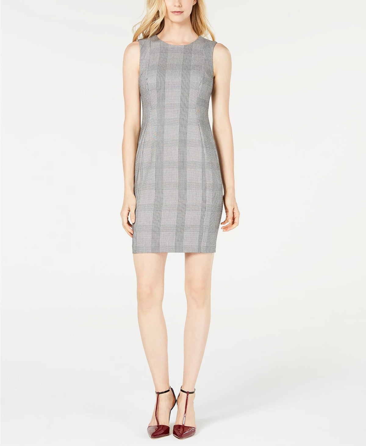 Calvin Klein Women's Plaid Sheath Dress Grey Size 4