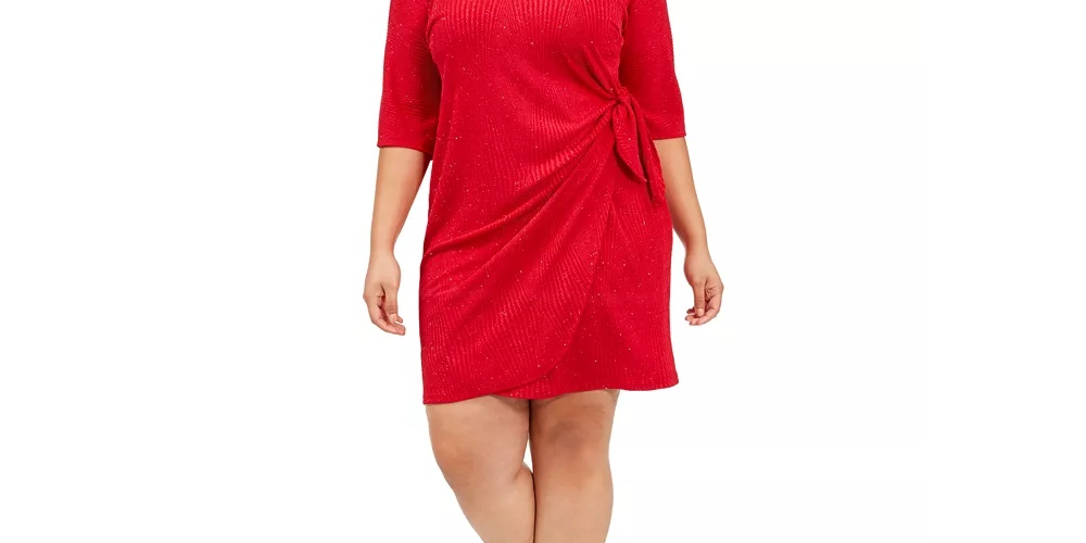 Robbie Bee Women's Plus Size Glitter Knit Sarong Dress Red Size 1X