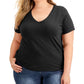 INC International Concepts Women's Plus Size Cotton V-Neck Top Black Size 1X