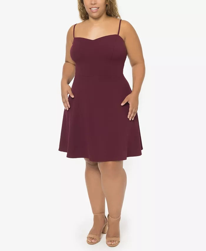 B Darlin Women's Plus Trendy Strappy Back Dress Wine Size 14