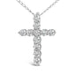 14K White Gold 1/2 Cttw Lab Grown Diamond 11 Stone Cross Pendant Necklace