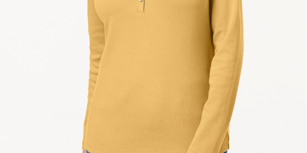 Karen Scott Women's Cotton Henley Top  Beigekhaki Size Small