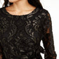 Alfani Women's Textured Patterned 3/4 Sleeve Jewel Neck Top Black Size Large
