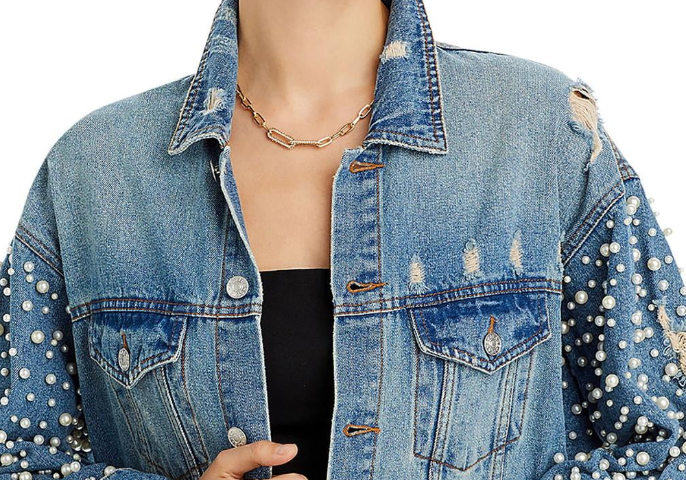 Sunset & Spring Embellished Denim Jacket Blue Size S