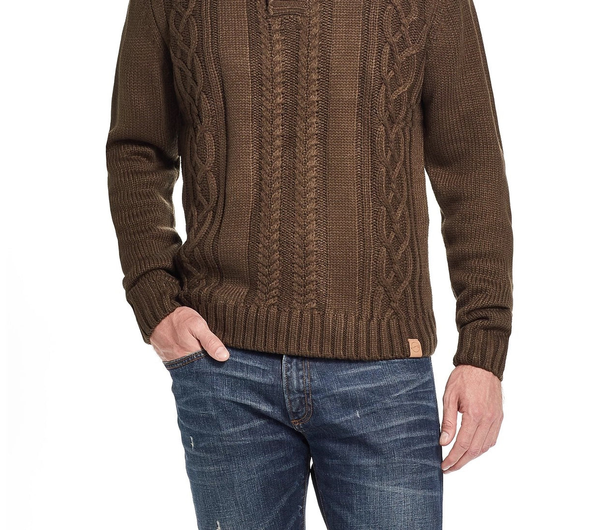 Weatherproof Vintage Men's Military Button Mock Turtleneck Sweater Green Size Small Medium