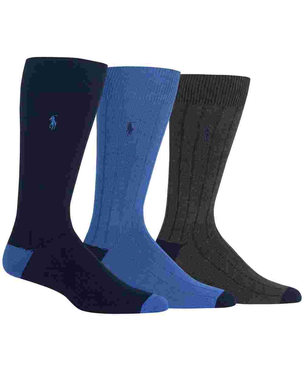 Ralph Lauren Men's 3 Pack Busies Trouser Socks Blue Size 10-13