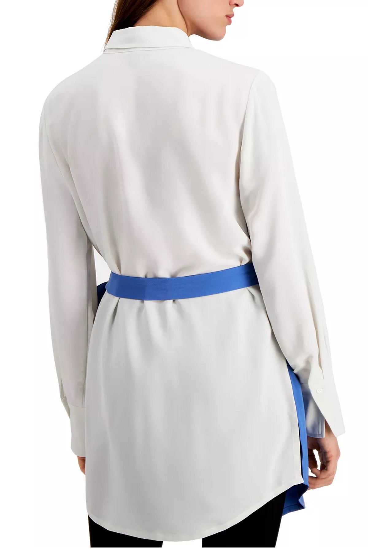 Alfani Women's Color Block Long Sleeve Collared Button Up Top Blue Size X-Large