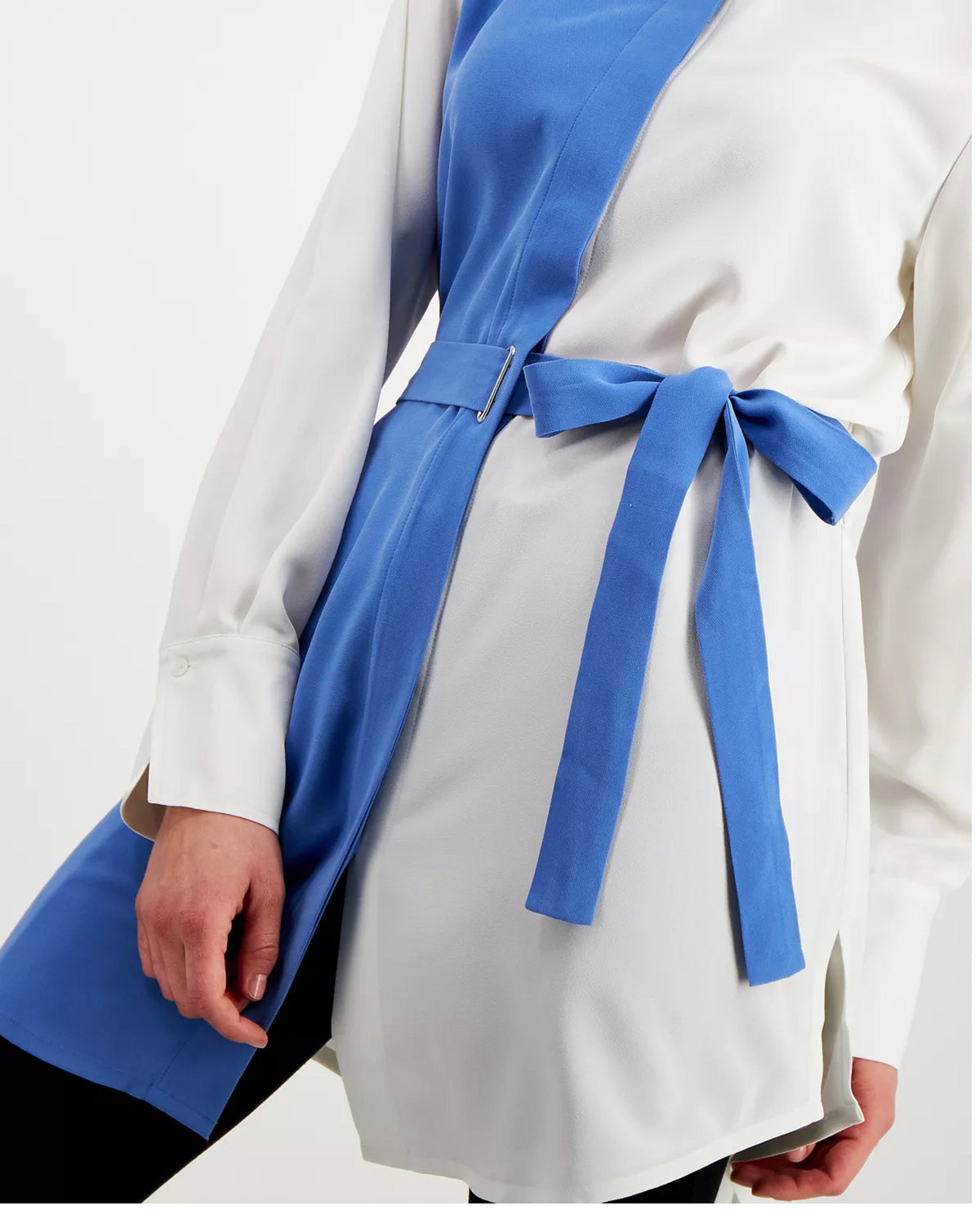 Alfani Women's Color Block Long Sleeve Collared Button Up Top Blue Size X-Large