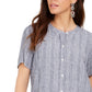 Style & Co Striped Button-Front Linen-Blend A-Line Dress Blue Size Large