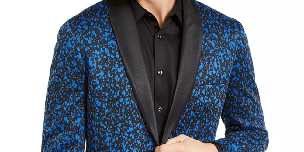 INC International Concepts Men's Printed Blazer Blue Size XXX-Large